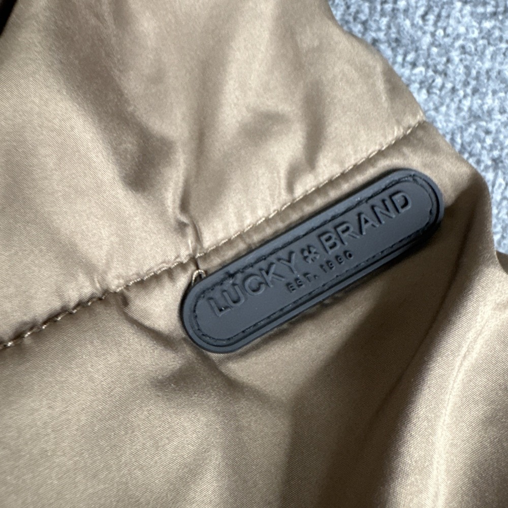 Lucky Brand Womens Quilted Puffer Jacket Brown Medium Sherpa Lined Hooded Zip Up - Picture 8 of 12